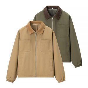 Men's Rugged Canvas Work Jacket with Corduroy Contrast Collar