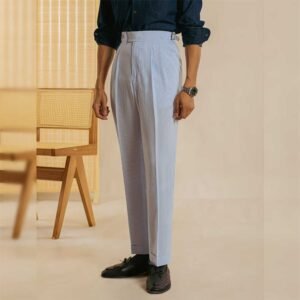 Men's Vintage High-Waisted Pleated Trousers with Side Adjusters