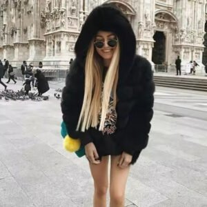 Women's Luxurious Oversized Faux Fur Hooded Coat in Snow White