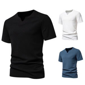 Men's Waffle Knit V-Neck Slim Fit Casual Short Sleeve T-Shirt