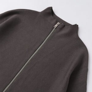 Minimalist Dark Grey Zip-Up Knit Cardigan Loose Fit Jacket