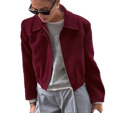 Vintage Burgundy Woolen Zip-Up Jacket Chic Short Autumn Coat