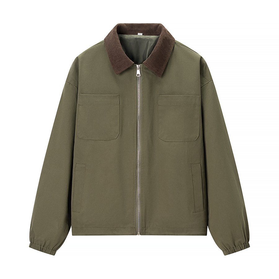 Men's Rugged Canvas Work Jacket with Corduroy Contrast Collar - Image 2