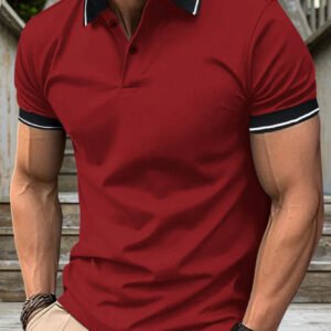 Men's Premium Contrast Collar Polo Shirt Athletic Slim Fit Top