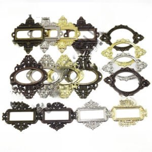Vintage Decorative Filigree Metal Label Holders and Drawer Pull Frames