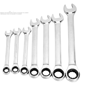 7-Piece Professional Chrome Vanadium Mirror Finish Combination Ratcheting Wrench Set